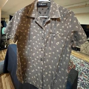 Gray Checkered Button-Down Blouse Petite